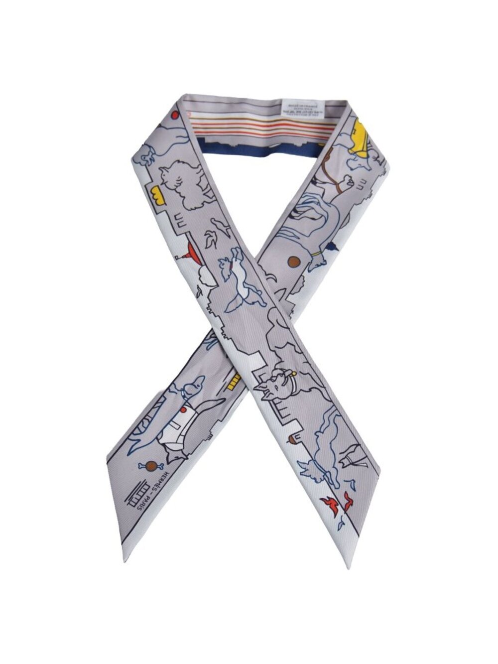 Hermes Scarf Silk Twill Ribbon All Over Print Multicolor